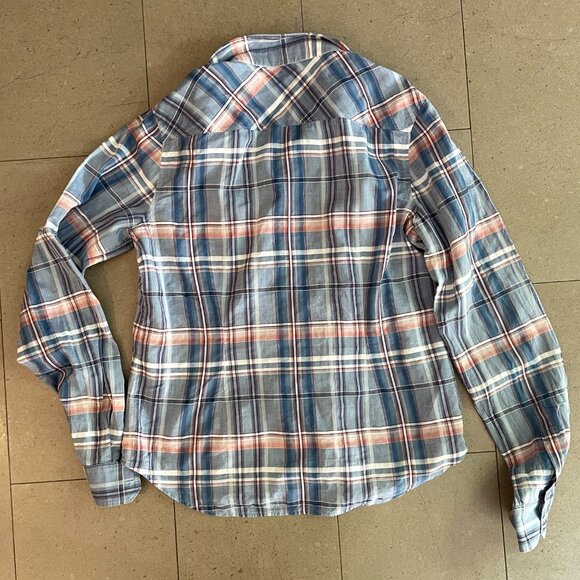 Theory Kenola Audrey Cotton Blue/White Plaid Shirt Blouse-Med/Large - Picture 4 of 8